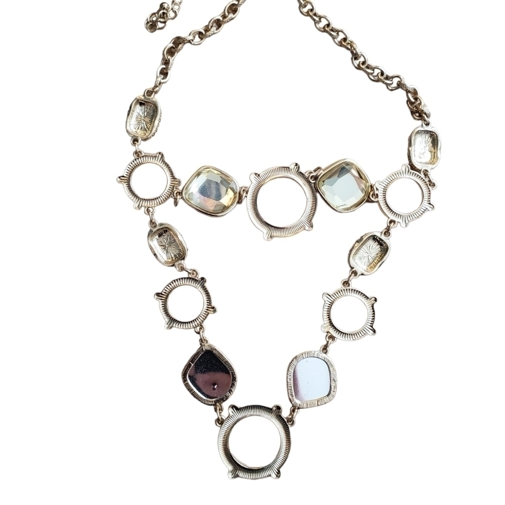 Inc Chunky Statement Necklace Gold Tone Cream and Clear - Picture 3 of 5